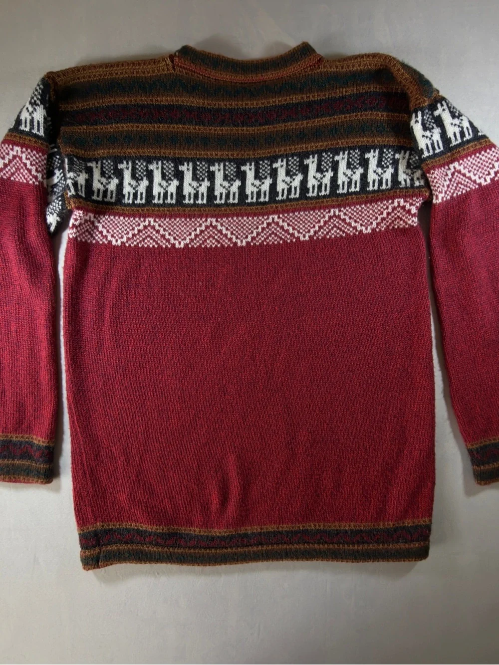 Men's Red Patterned Crewneck Sweater - Brand Unspecified